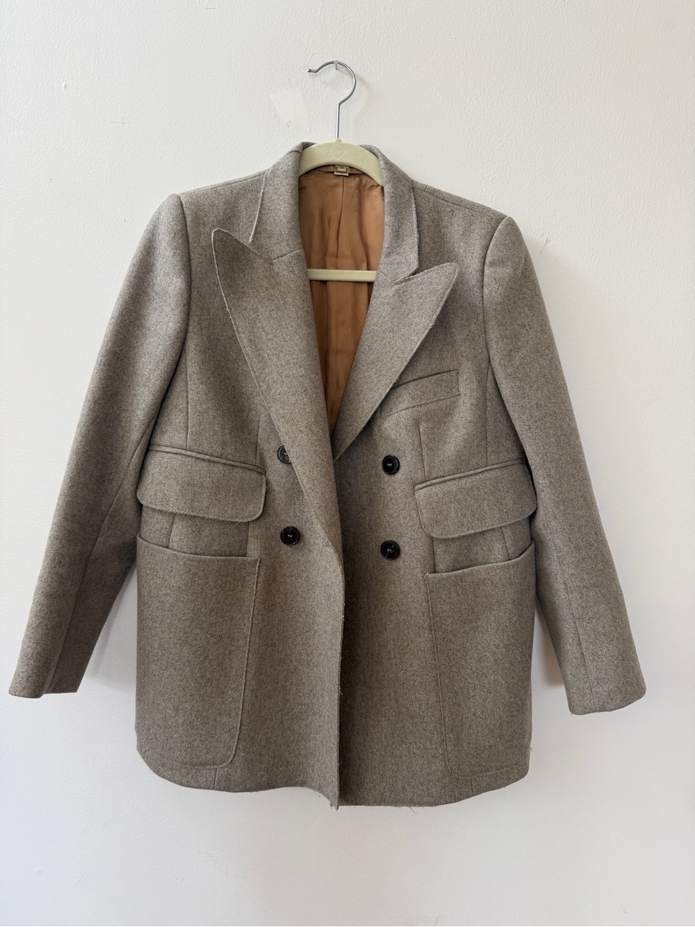 Carven Classic Double-Breasted Wool Blend Coat - Grey Taupe